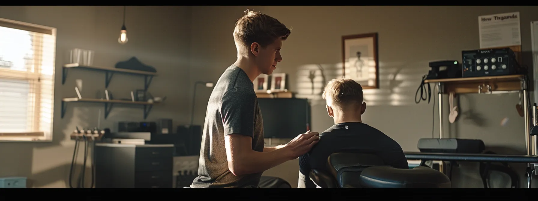 a chiropractor conducting a personalized assessment on an athlete, identifying imbalances and weaknesses to prevent future injuries and enhance athletic performance.