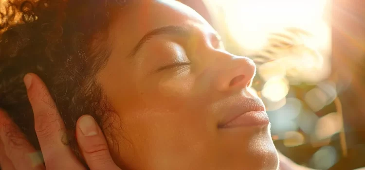 a person receiving a gentle chiropractic adjustment, with a look of relief on their face.