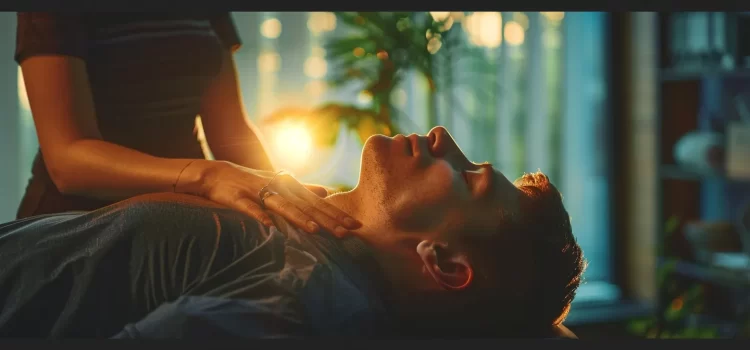 a person receiving a relaxing spinal adjustment from a skilled chiropractor in a serene, modern wellness center.