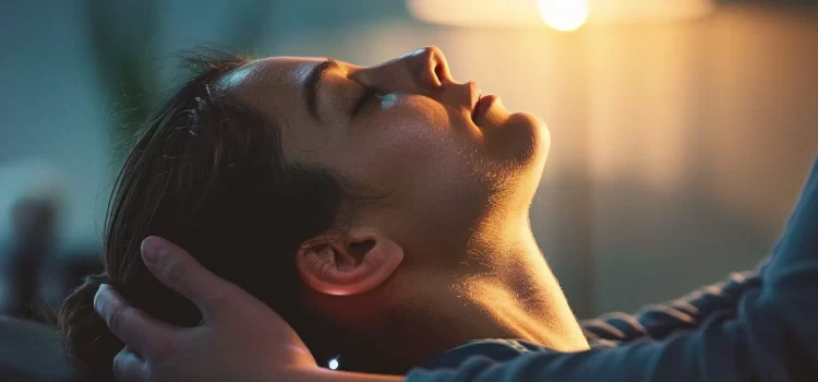 a serene photo of a person receiving a gentle, soothing neck adjustment at cochrane chiropractic clinic.