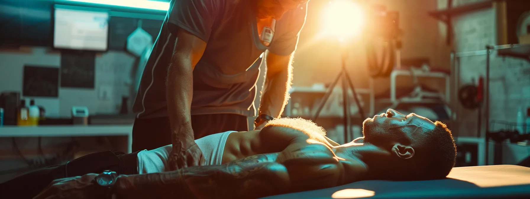 an athlete receiving a chiropractic adjustment on a bright, spacious treatment table to maintain spinal health and enhance athletic performance.