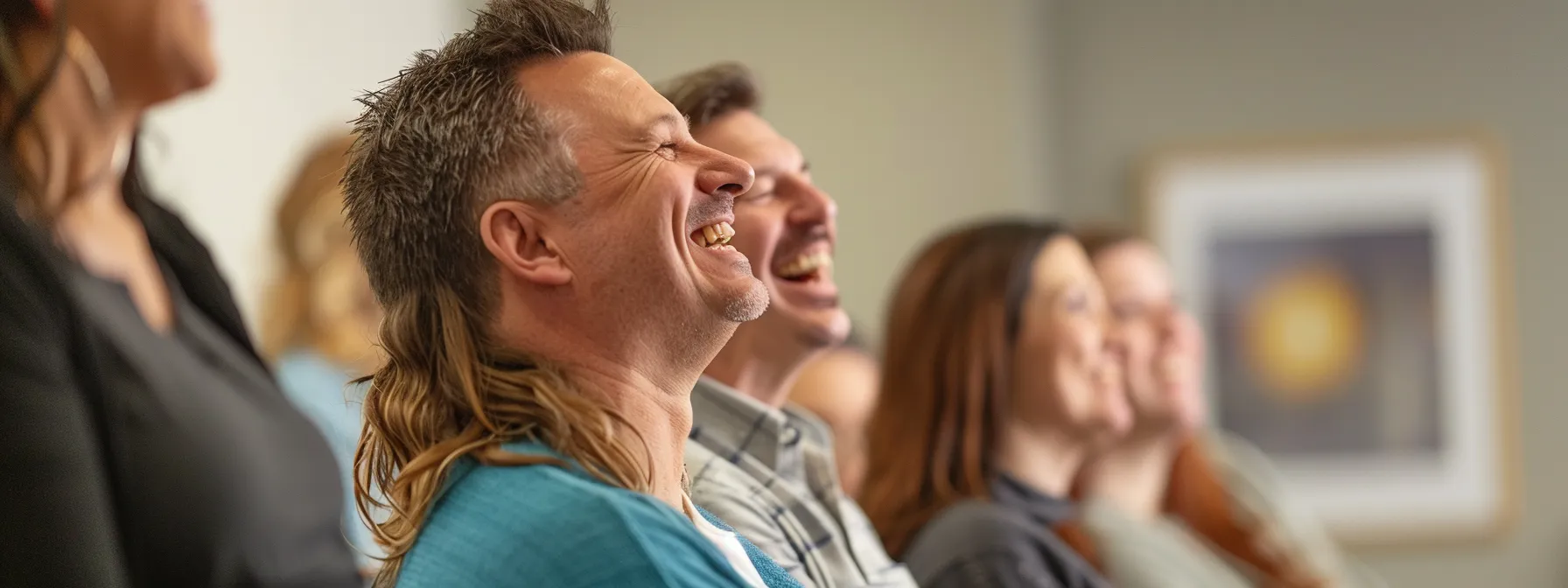 a group of smiling patients in cochrane receiving chiropractic care, radiating relief and gratitude for overcoming chronic neck pain.