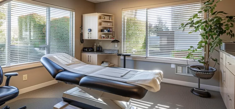 a serene chiropractic office with a comfortable treatment table surrounded by soothing natural light.