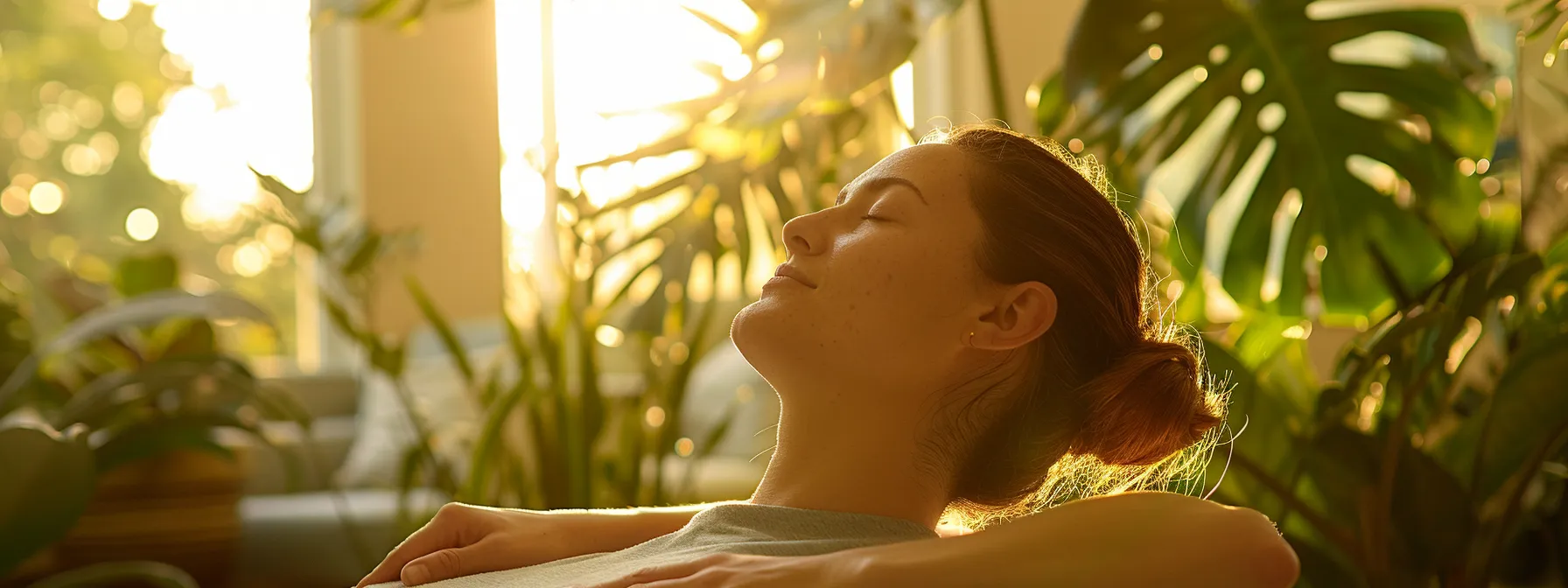 a serene photo of a patient receiving chiropractic care at cochrane, surrounded by natural elements like plants and sunlight, emphasizing the holistic approach to healing and neck health.