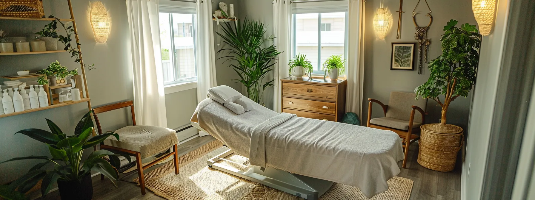 a serene photo of a person receiving chiropractic care in cochrane, surrounded by calming decor and soothing lighting, capturing a sense of holistic health and well-being.