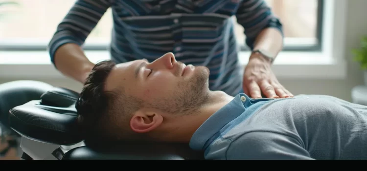 a person lying comfortably on a chiropractic table while receiving a relaxing adjustment at cochrane chiropractic.