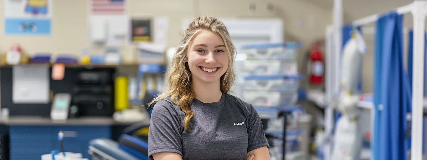 vibrant photo of a smiling patient at riverside sports therapy, standing tall and pain-free after successful treatment for chronic back pain.