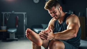 Athlete experiencing plantar fasciitis pain