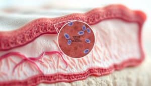 A detailed cross-sectional view of the tissue healing process, showcased in a serene, scientific manner. The foreground depicts the intricate cellular-level mechanisms, with fibroblasts, collagen fibers, and capillaries visibly regenerating damaged tissue. The middle ground features a magnified view of the inflammatory response, highlighting the role of immune cells and growth factors. In the background, a soft, muted color palette creates a sense of tranquility, emphasizing the gradual, natural progression of the healing journey. Captured under soft, diffused lighting with a shallow depth of field, this image conveys the complexity and beauty of the human body's remarkable self-repair capabilities.