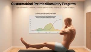 A detailed illustration of a customized rehabilitation program, showcasing the load frequency spectrum. In the foreground, a human figure performs a targeted exercise, their muscles engaged in a controlled, progressive manner. The middle ground features a graph charting the optimal load frequency for different tissue types, guiding the rehabilitation process. The background showcases a serene, clinical environment, with muted tones and clean lines, emphasizing the precision and care of the treatment. Soft, diffused lighting casts a warm, therapeutic glow, while the camera angle offers a thoughtful, bird's-eye perspective, inviting the viewer to appreciate the nuances of this personalized approach to rehabilitation.