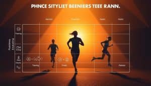 A meticulously detailed diagram showcasing the periodization of energy systems training. In the foreground, a grid-like structure outlines different training phases, with icons and labels denoting aerobic, anaerobic, and alactic energy pathways. The middle ground features athletes in motion, demonstrating the practical application of these principles, bathed in warm, inviting lighting. The background subtly blends geometric patterns and subtle gradients, creating a visually striking and informative illustration. Rendered with a technical yet visually appealing aesthetic, this image aims to elucidate the complex topic of energy systems periodization for the sports performance article.