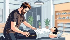 Image of a sports therapist working with an adult client