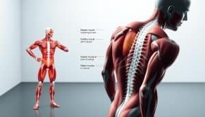 A detailed anatomical illustration depicting the acute effects of self-myofascial release (SMR) on muscle performance. In the foreground, a human figure in a dynamic, athletic pose, their musculature clearly defined. The middle ground showcases the internal workings of the targeted muscle groups, with overlaid labels and annotations highlighting the physiological changes induced by SMR. The background features a clean, minimalist environment, allowing the viewer to focus on the technical details. Rendered in a high-contrast, scientific style with precise lighting and camera angles to showcase the intricate muscle structures and the overall dynamism of the scene.