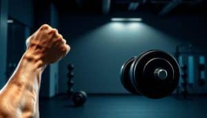 A vibrant illustration showcasing the advantages of concentric exercises. In the foreground, a muscular arm performing a bicep curl with controlled, concentric motion, the muscles visibly contracting. In the middle ground, a contrasting image of eccentric, explosive movement - a dumbbell being rapidly lowered with gravity. The background features a serene, dimly lit gym setting, emphasizing the focus and discipline required for effective concentric training. Dramatic chiaroscuro lighting accentuates the volumetric forms, while a shallow depth of field keeps the viewer's attention on the central action. The overall mood is one of power, precision, and the mental focus needed to harness the benefits of concentric-dominant exercises.