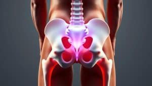 A well-lit, high-resolution 3D render of an athlete's pelvic region, with a focus on proper alignment and posture. The pelvis is shown in the foreground, clearly defined with anatomical detail, set against a clean, minimalist background. Subtle lighting from multiple angles accentuates the musculature and skeletal structure, conveying the importance of pelvic alignment for peak athletic performance. The overall mood is informative and clinical, allowing the viewer to easily understand the subject matter.