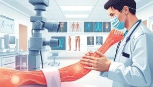 A detailed illustration of a sports injury study, captured through a clinical lens. In the foreground, a medical professional closely examines a patient's injured limb, using advanced diagnostic tools to assess the extent of the damage. The middle ground showcases a series of anatomical diagrams and x-ray images, providing a deeper understanding of the underlying injury. The background features a serene, well-lit medical environment, with subtle hospital equipment and soothing colors to convey a sense of professionalism and care. The overall scene radiates a sense of scientific inquiry and a dedication to understanding the epidemiology of sports-related injuries.