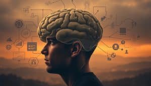 A thoughtful decision-making process unfolds against a backdrop of interconnected cognitive systems. In the foreground, a person contemplates a complex problem, their face etched with concentration. Surrounding them, abstract representations of memory, reasoning, and intuition converge in a symphony of neural activity. The middle ground features visualization tools, data streams, and analytical frameworks that inform the decision-making journey. In the distance, a hazy landscape of contextual factors - social, cultural, and environmental - provides the broader setting for this cognitive exploration. Warm, muted tones create an atmosphere of introspection, while dramatic lighting casts dramatic shadows, emphasizing the depth and nuance of this decision-making process.