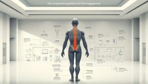 A finely detailed medical diagram depicting the comprehensive guidelines for pain management. The foreground showcases a human figure highlighting key pressure points and treatment methods, while the middle ground illustrates various therapeutic devices and modalities. The background features a minimalist architectural layout with clean lines and a soothing color palette, conveying a sense of professionalism and expertise. The lighting is soft and diffused, creating a calming atmosphere. The overall composition strikes a balance between informative medical illustration and aesthetic appeal, suitable for educating readers on best practices in pain management.